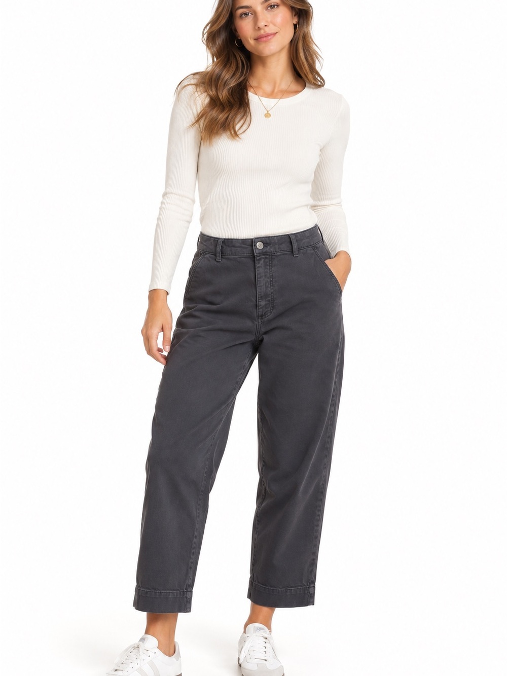 Everlane High-Rise Relaxed Crop Barrel Style Jeans Charcoal Gray Sz 10